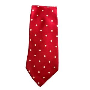 Vintage Rooster Tie Necktie Red With Polka‎ Dots 100% Silk